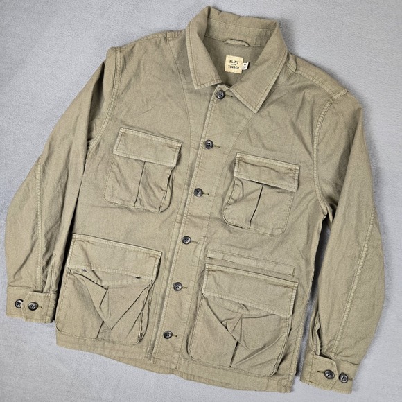Flint and Tinder Jacket Mens Medium Desert Field Yucca Green Military Button‎